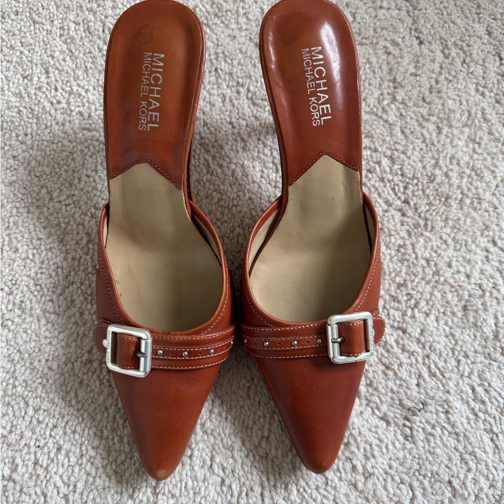 Michael Kors Tan Leather Buckle Mules